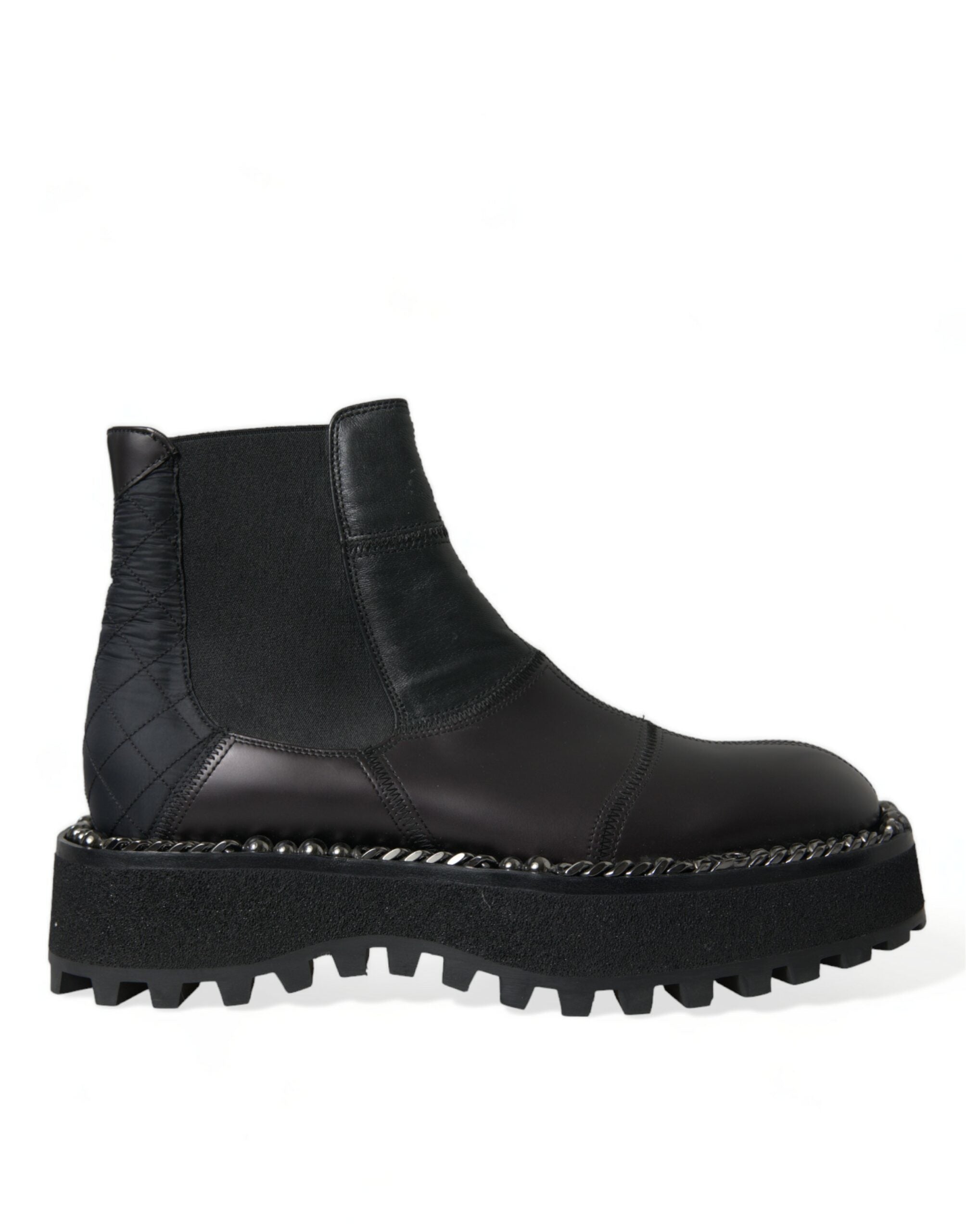 Dolce & Gabbana Black Leather Slip On Stretch Chelsea Boots Men's Shoes