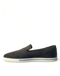Dolce & Gabbana Blue Suede Caiman Men Loafers Slippers Men's Shoes
