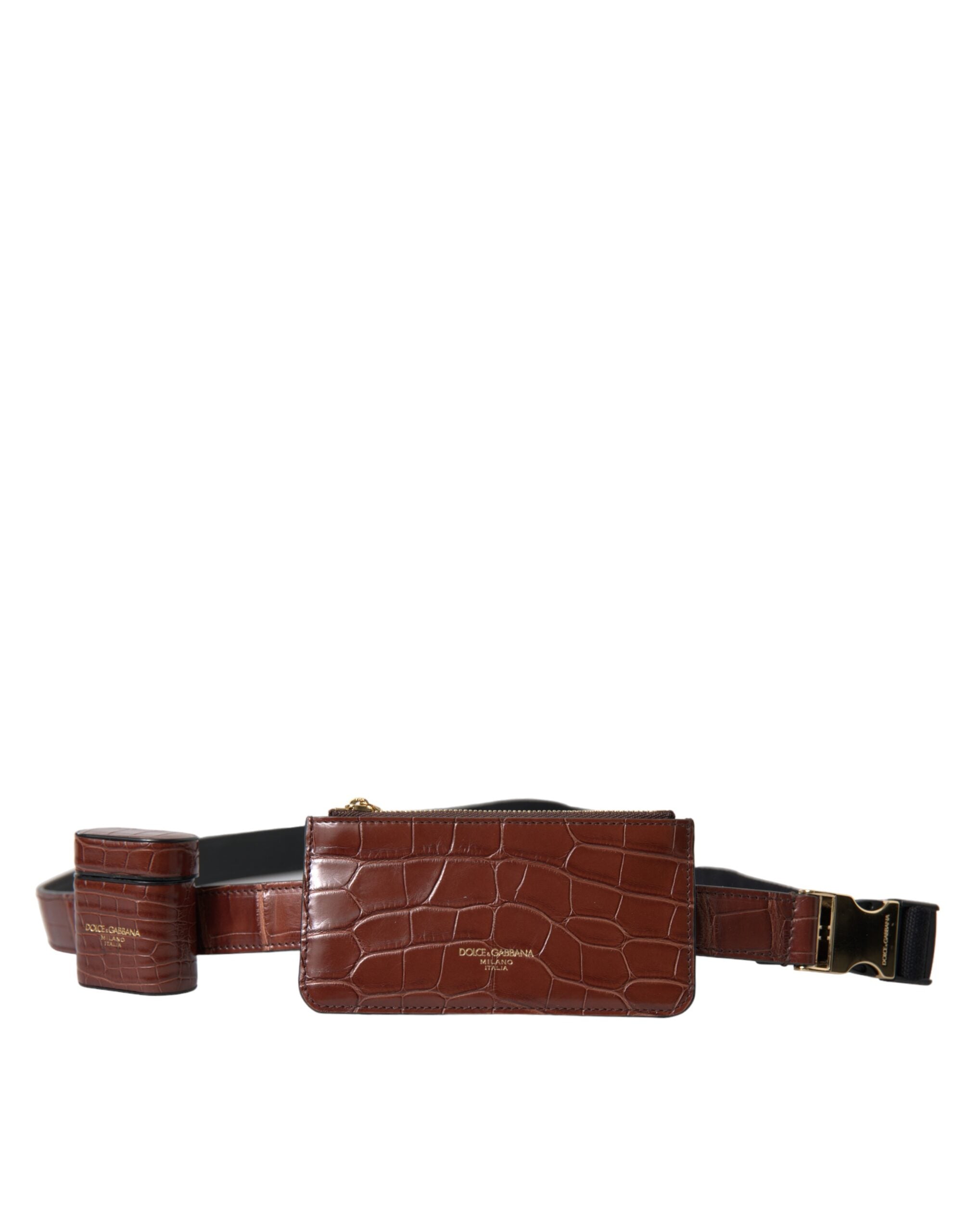 Dolce & Gabbana Dolce & Gabbana Brown Alligator Leather Airpods Case Coin Purse Women's Wallet
