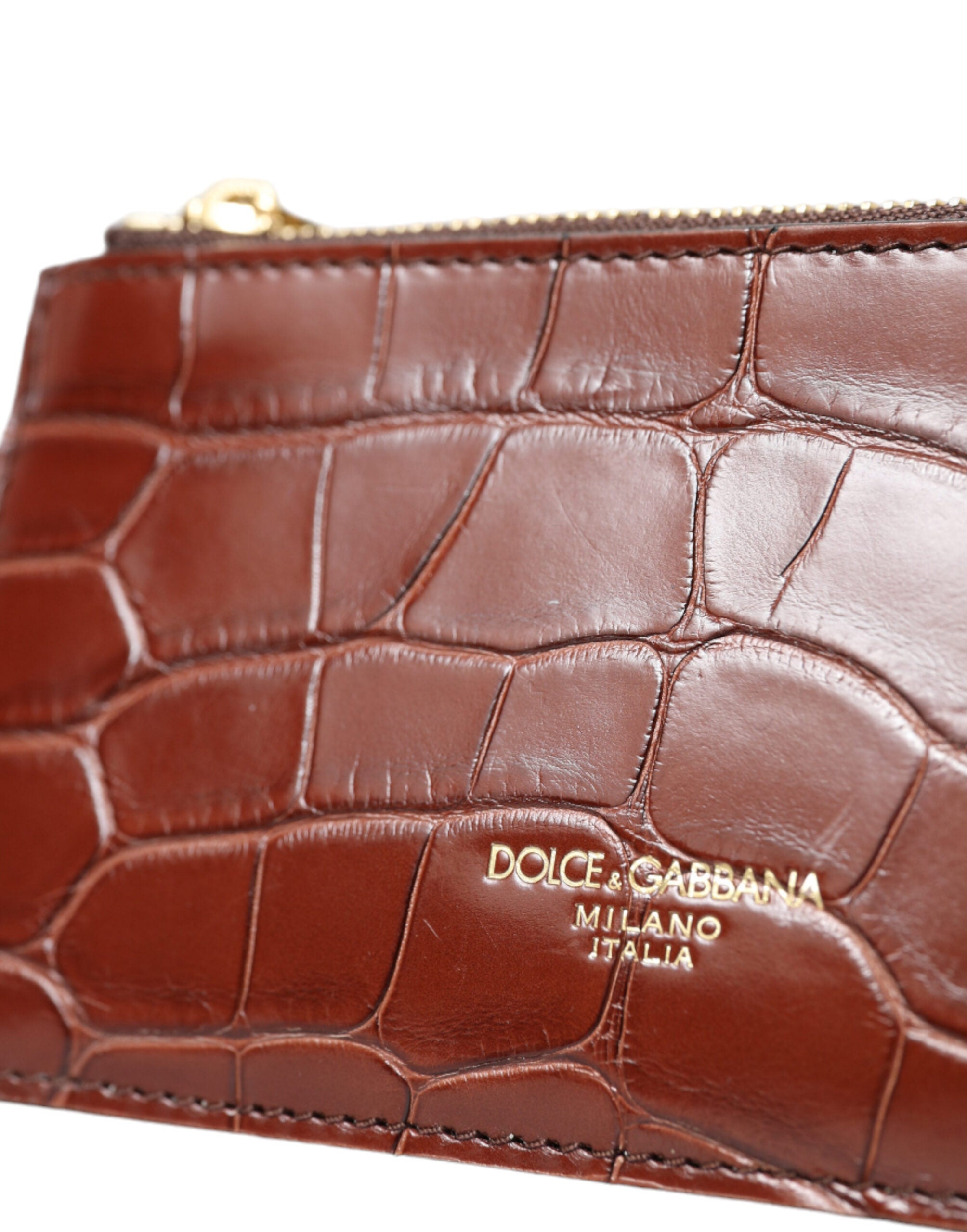 Dolce & Gabbana Dolce & Gabbana Brown Alligator Leather Airpods Case Coin Purse Women's Wallet
