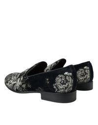 Dolce & Gabbana Black Floral Slippers Men Loafers Dress Men's Shoes