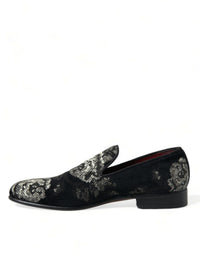 Dolce & Gabbana Black Floral Slippers Men Loafers Dress Men's Shoes