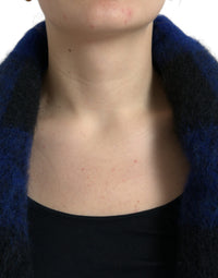 Dolce & Gabbana Black Blue Buffalo Check Poncho Coat Women's Sweater