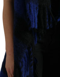 Dolce & Gabbana Black Blue Buffalo Check Poncho Coat Women's Sweater