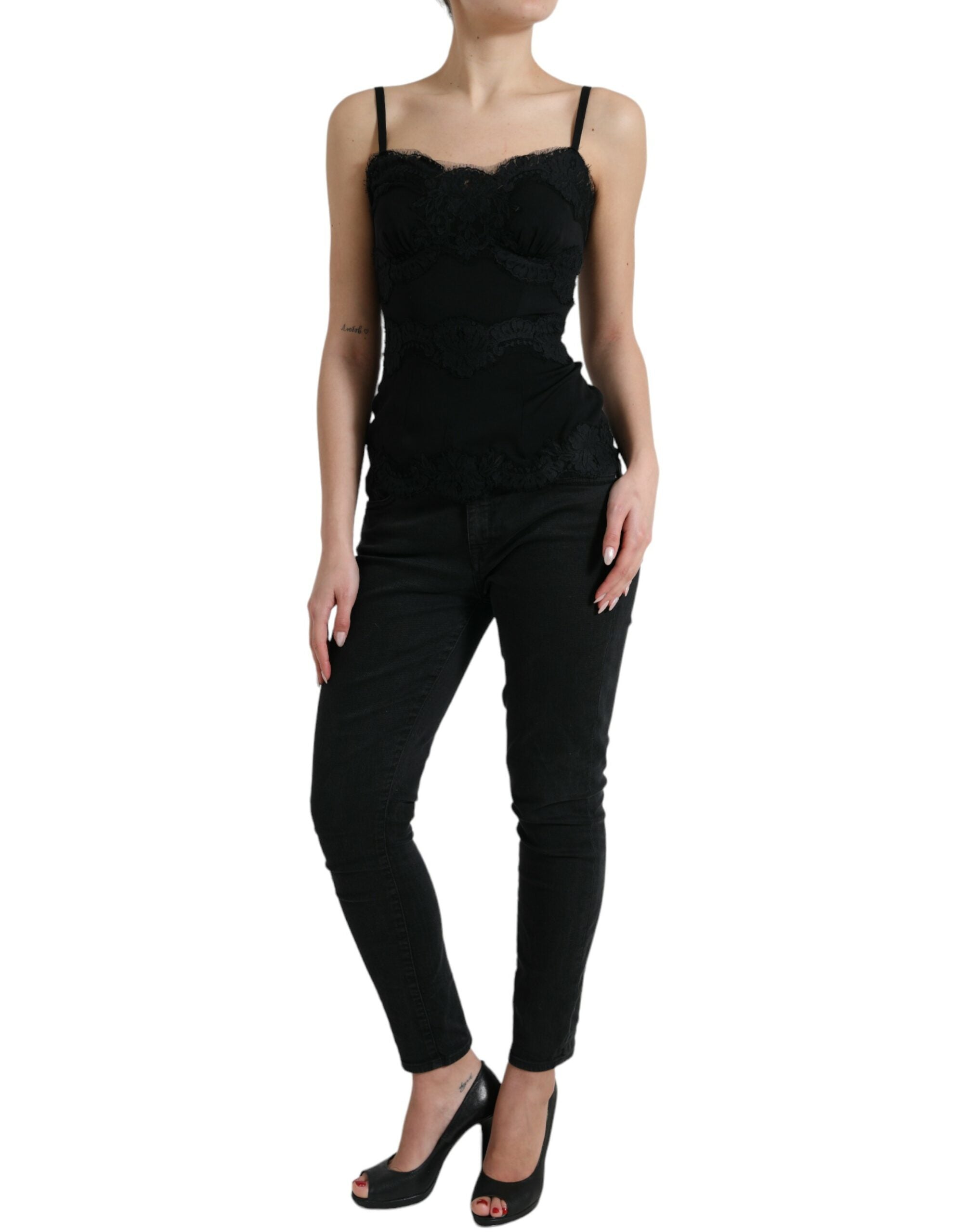 Dolce & Gabbana Black Silk Stretch Lace Sleeveless Tank Women's