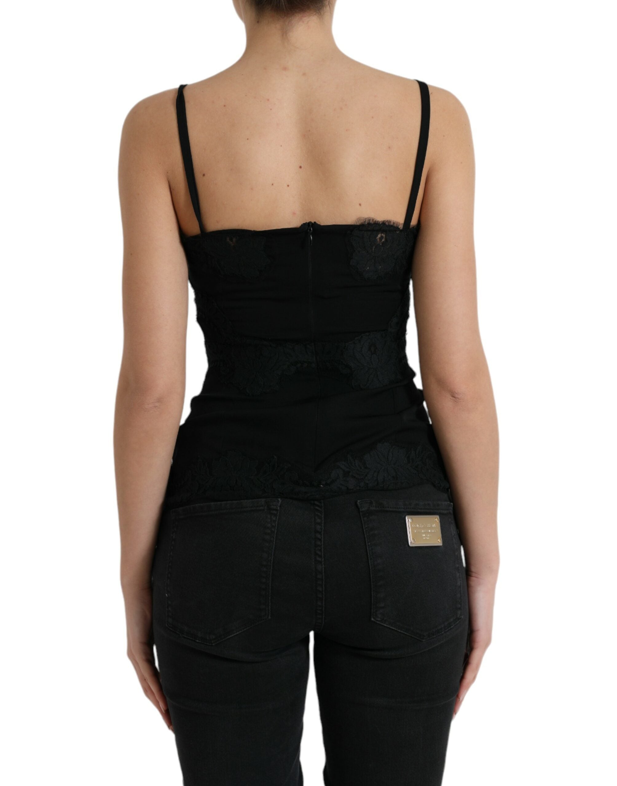 Dolce & Gabbana Black Silk Stretch Lace Sleeveless Tank Women's