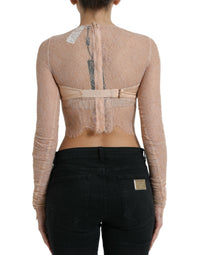 Dolce & Gabbana Beige Nylon Floral Lace Bustier Cropped Women's Top