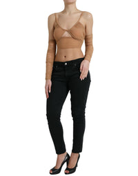 Dolce & Gabbana Brown Nylon Stretch Open Shoulder Cropped Women's Top