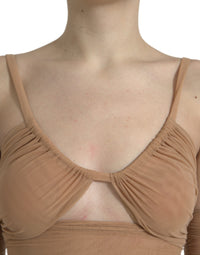Dolce & Gabbana Brown Nylon Stretch Open Shoulder Cropped Women's Top