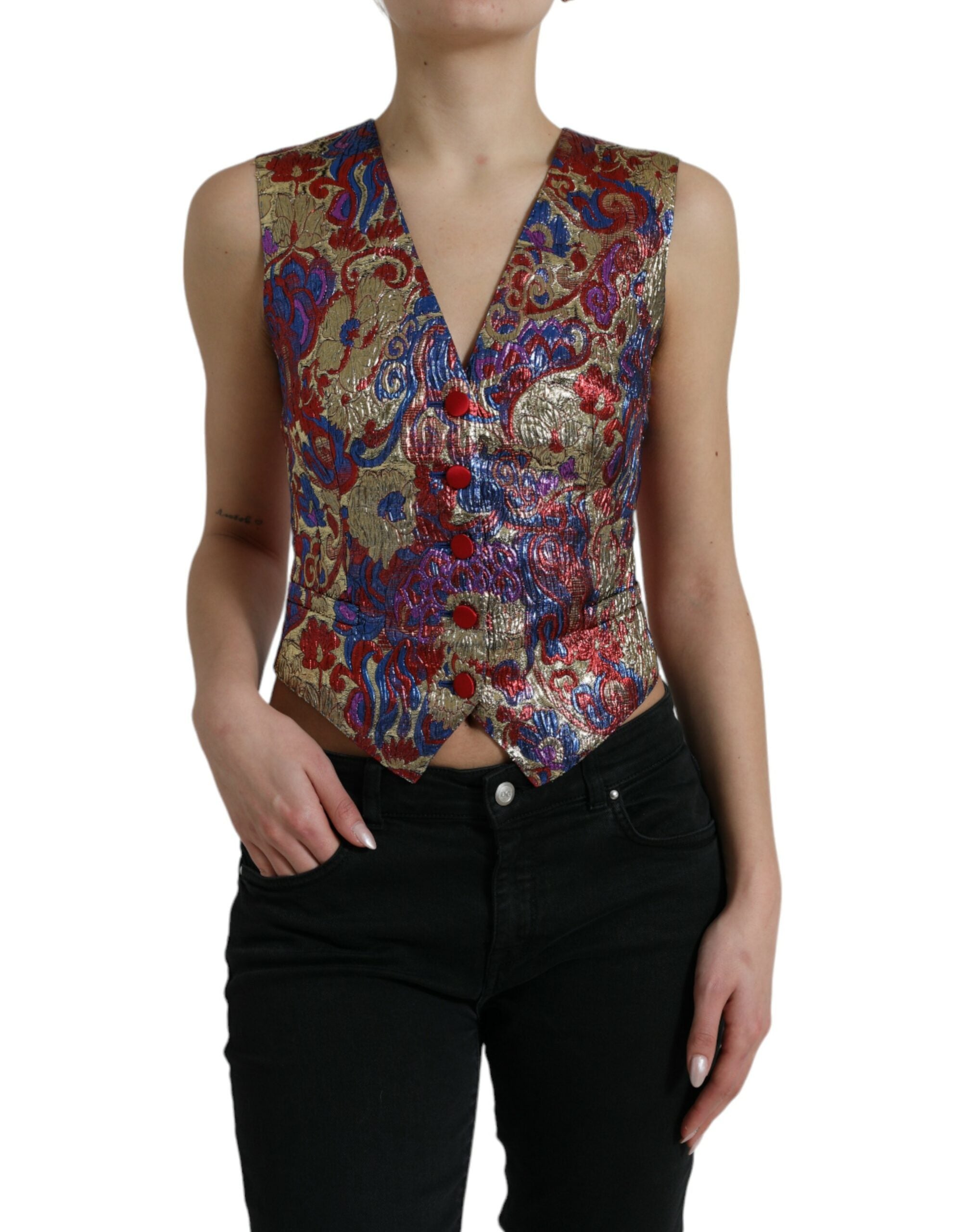 Dolce & Gabbana Dolce & Gabbana Multicolor Jacquard Button Waistcoat Vest Women's Top