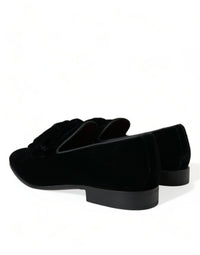Dolce & Gabbana Black Velvet Loafers Formal Dress Men's Shoes