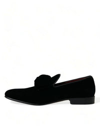 Dolce & Gabbana Black Velvet Loafers Formal Dress Men's Shoes