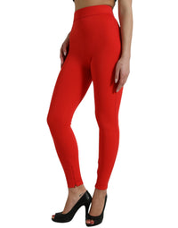 Dolce & Gabbana Dolce & Gabbana Red Nylon Stretch Slim Leggings Women's Pants