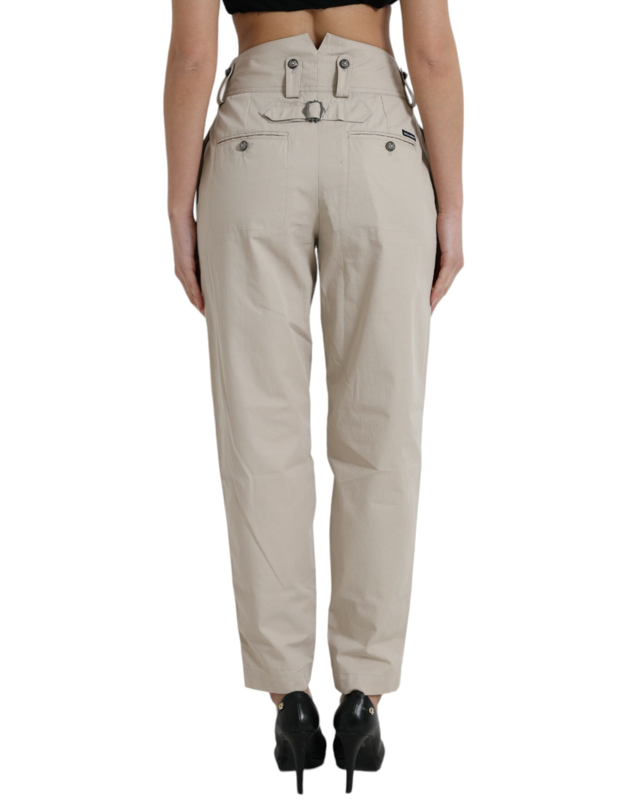 Dolce & Gabbana Beige Cotton High Waist Tapered Women's Pants
