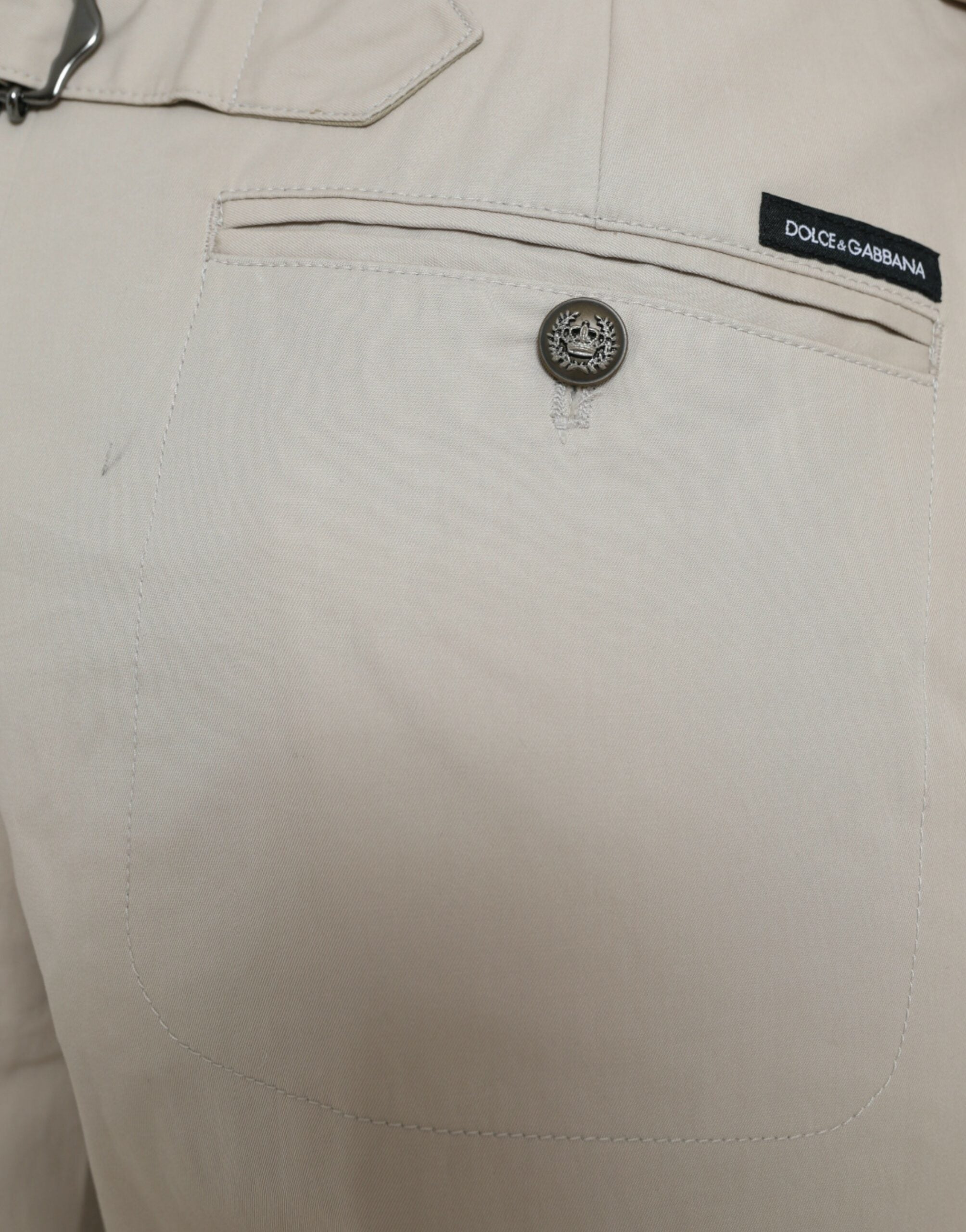 Dolce & Gabbana Beige Cotton High Waist Tapered Women's Pants