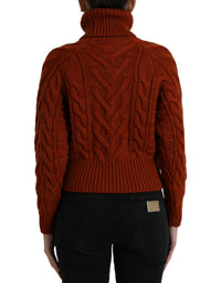 Dolce & Gabbana Brown Wool Knit Turtleneck Pullover Women's Sweater