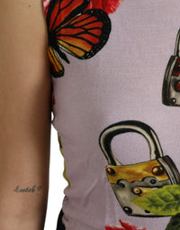 Dolce & Gabbana Multicolor Floral Padlock Butterfly Tank Women's Top