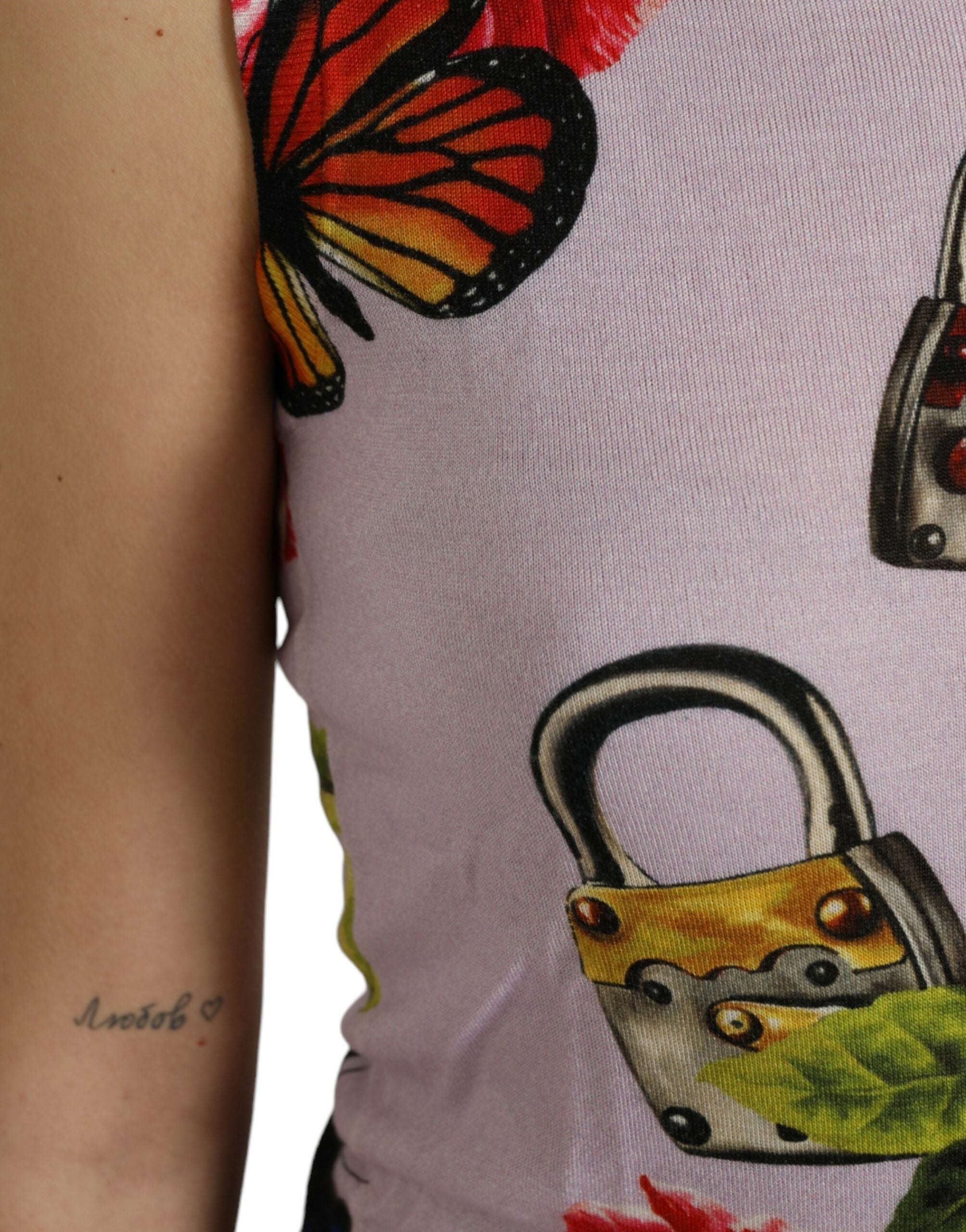 Dolce & Gabbana Multicolor Floral Padlock Butterfly Tank Women's Top