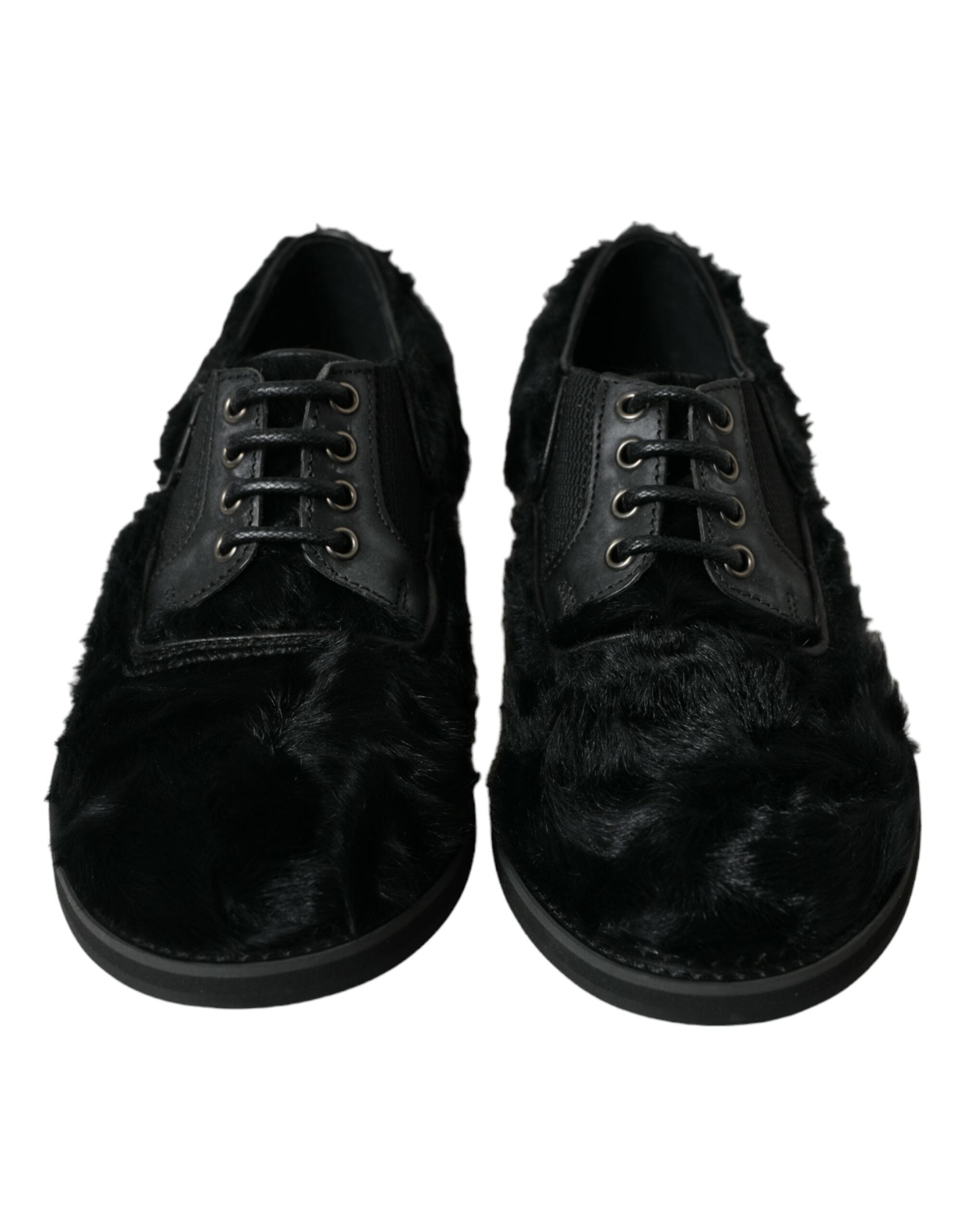 Dolce & Gabbana Dolce & Gabbana Black Fur Leather Lace Up Derby Dress Men's Shoes