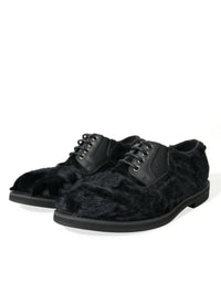 Dolce & Gabbana Dolce & Gabbana Black Fur Leather Lace Up Derby Dress Men's Shoes