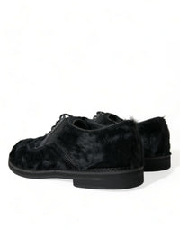 Dolce & Gabbana Dolce & Gabbana Black Fur Leather Lace Up Derby Dress Men's Shoes