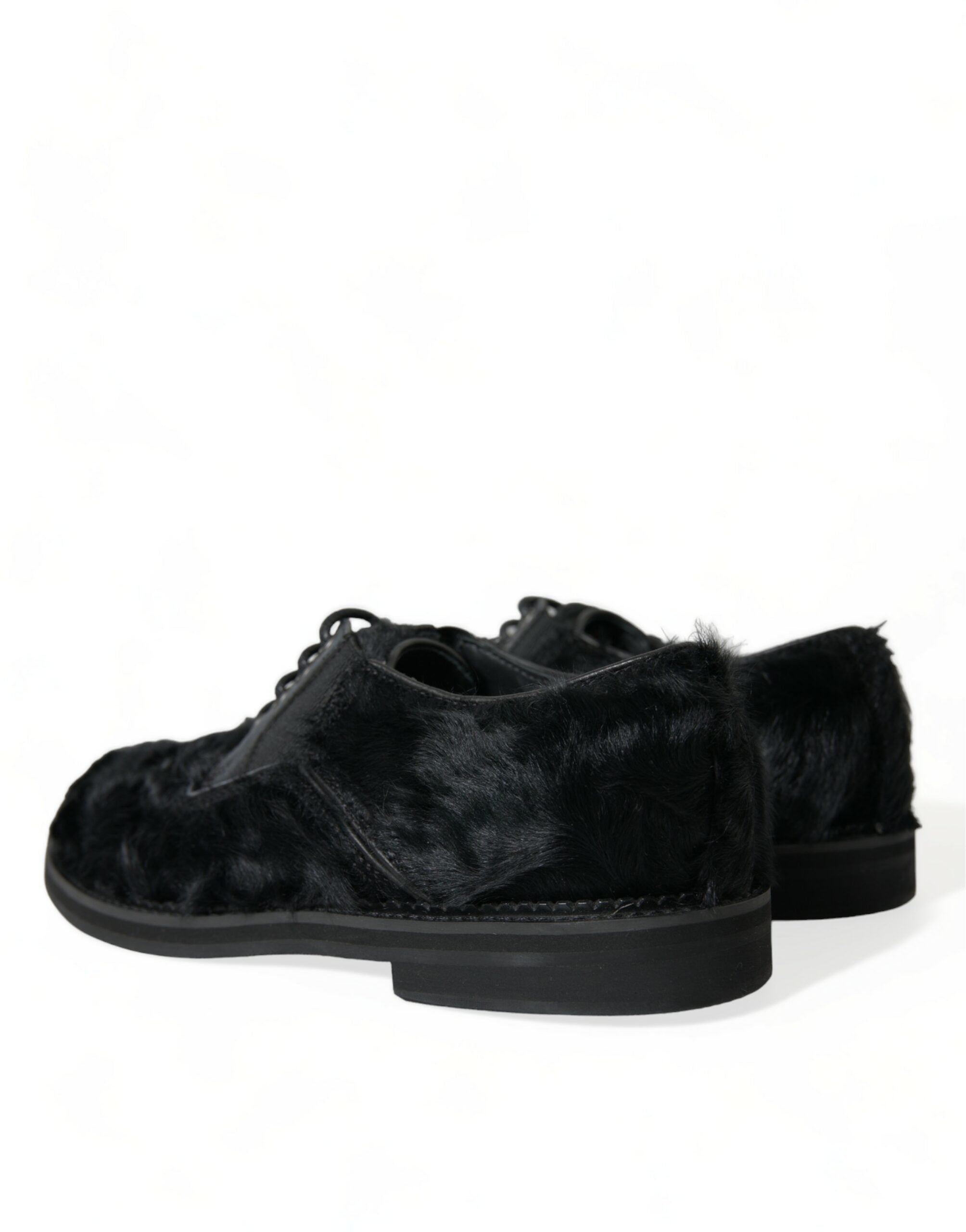 Dolce & Gabbana Dolce & Gabbana Black Fur Leather Lace Up Derby Dress Men's Shoes
