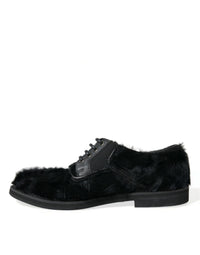 Dolce & Gabbana Dolce & Gabbana Black Fur Leather Lace Up Derby Dress Men's Shoes