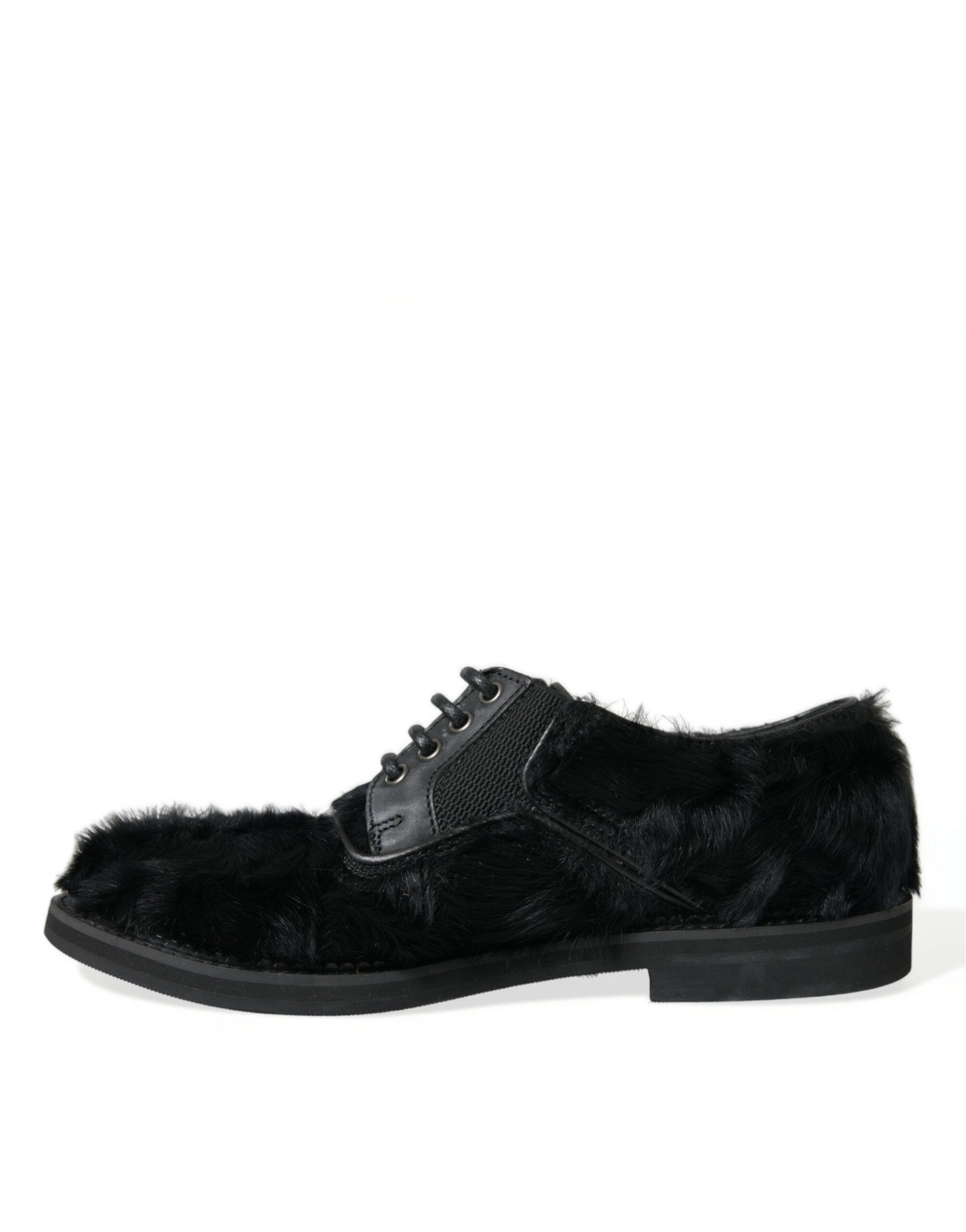 Dolce & Gabbana Dolce & Gabbana Black Fur Leather Lace Up Derby Dress Men's Shoes