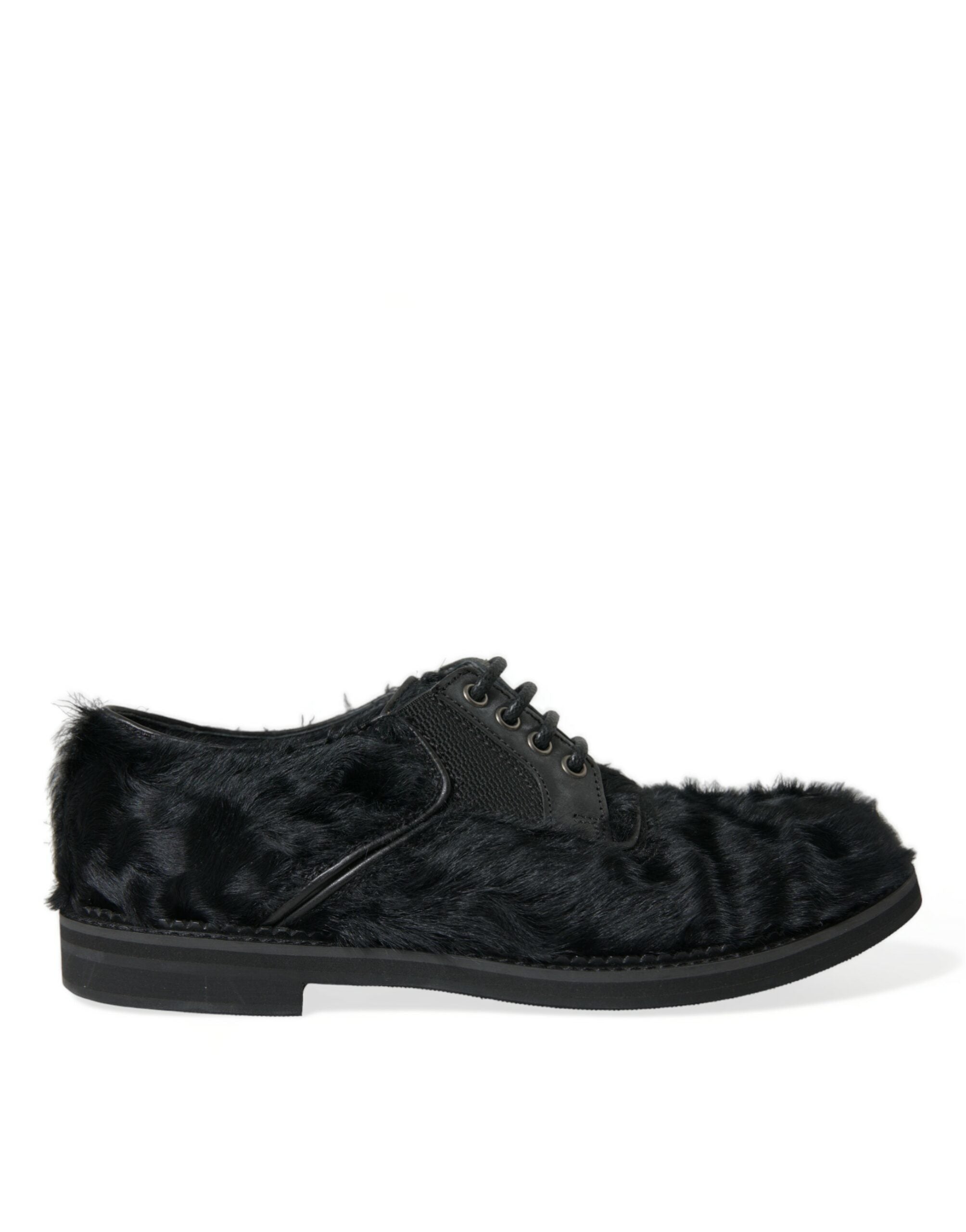 Dolce & Gabbana Dolce & Gabbana Black Fur Leather Lace Up Derby Dress Men's Shoes