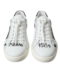 Dolce & Gabbana White Bordeaux Leather Logo Low Top Sneakers Men's Shoes