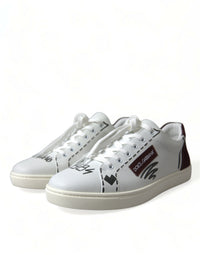 Dolce & Gabbana White Bordeaux Leather Logo Low Top Sneakers Men's Shoes