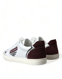 Dolce & Gabbana White Bordeaux Leather Logo Low Top Sneakers Men's Shoes