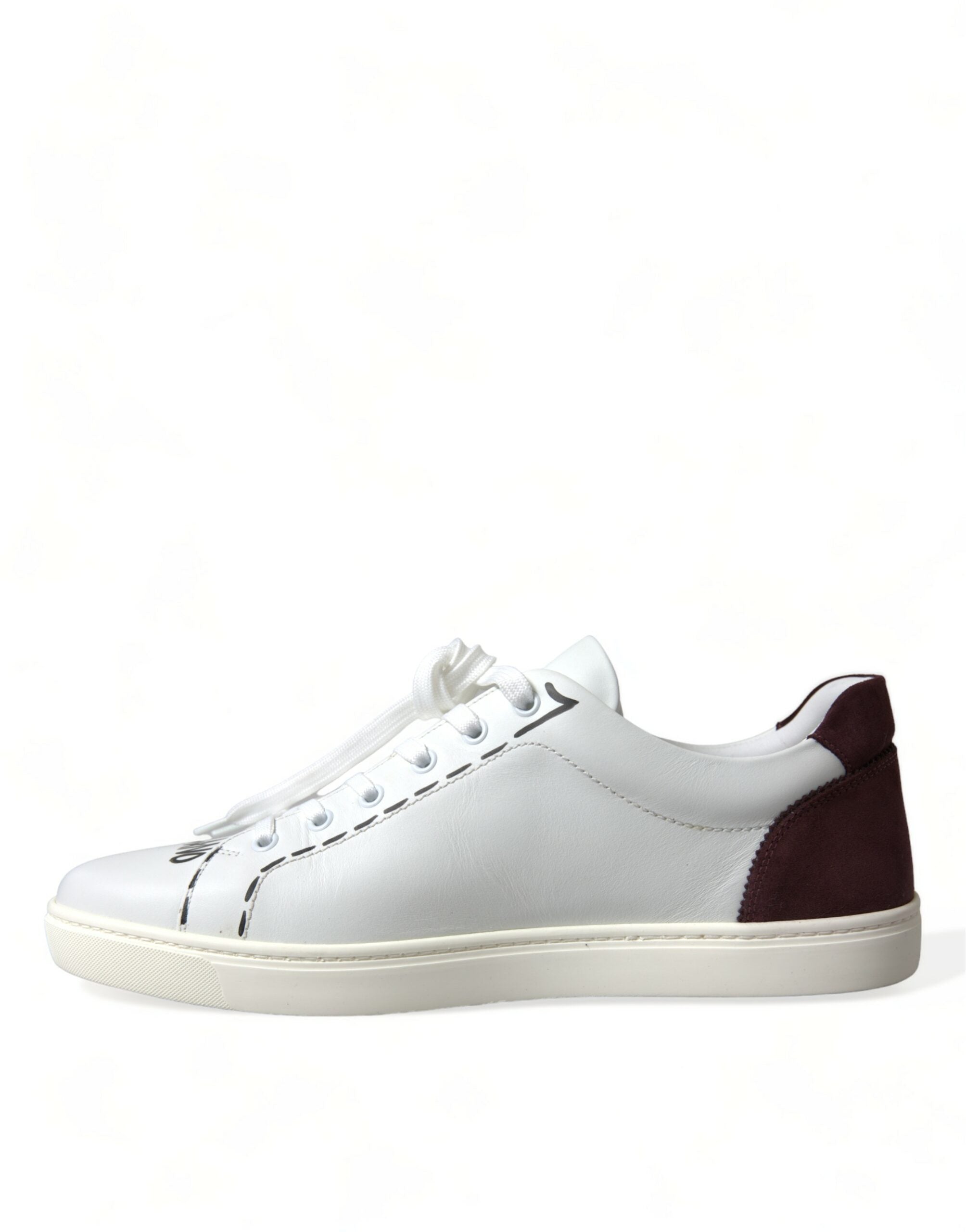Dolce & Gabbana White Bordeaux Leather Logo Low Top Sneakers Men's Shoes