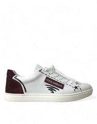Dolce & Gabbana White Bordeaux Leather Logo Low Top Sneakers Men's Shoes