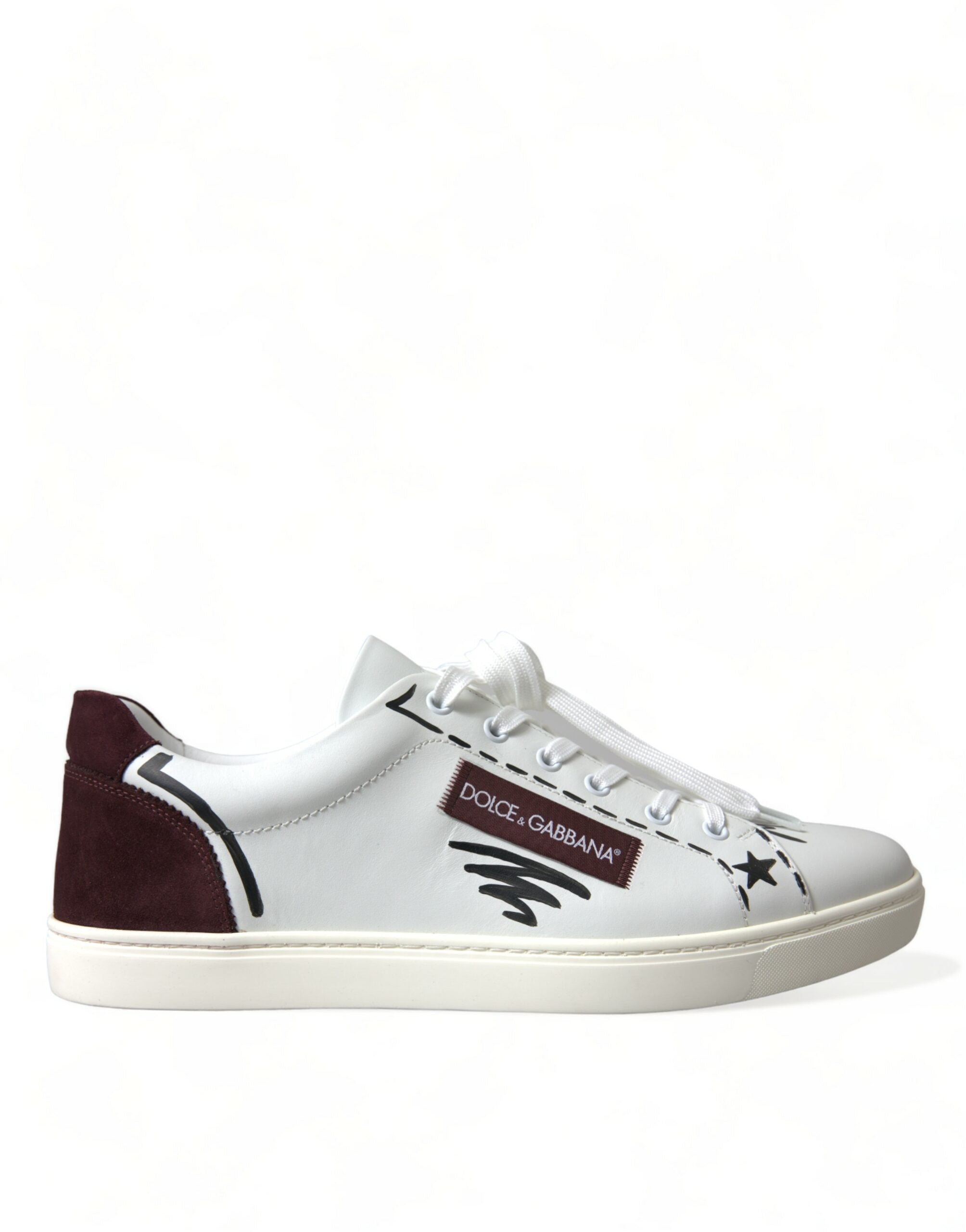 Dolce & Gabbana White Bordeaux Leather Logo Low Top Sneakers Men's Shoes