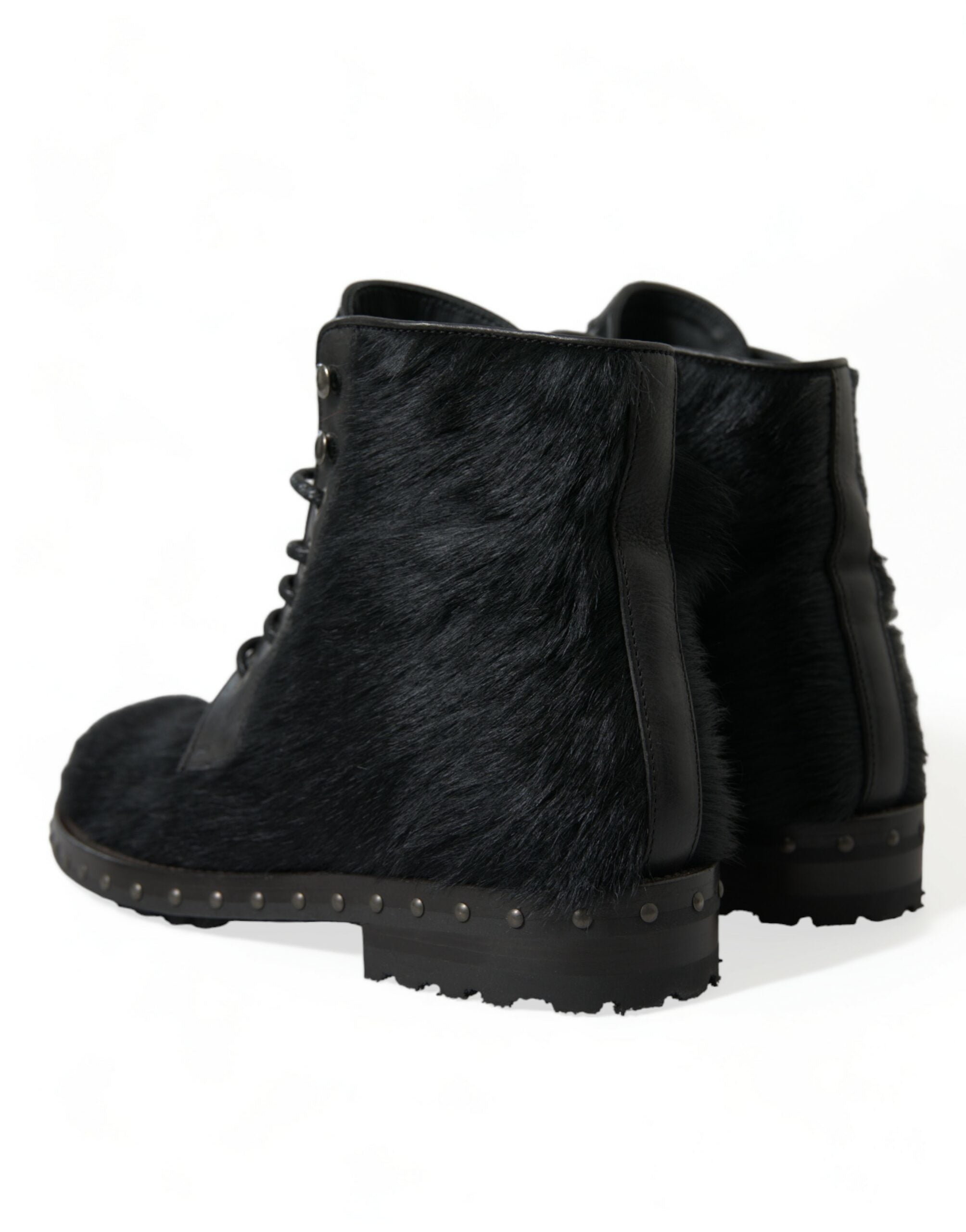 Dolce & Gabbana Black Pony Style Leather Mid Calf Boots Men's Shoes