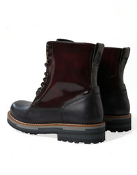Dolce & Gabbana Black Leather Military Combat Boots Men's Shoes
