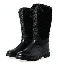 Dolce & Gabbana Black Chioggia Rubber Suede Rain Boots Men's Shoes