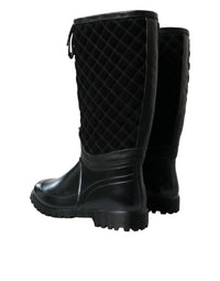 Dolce & Gabbana Black Chioggia Rubber Suede Rain Boots Men's Shoes