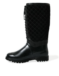 Dolce & Gabbana Black Chioggia Rubber Suede Rain Boots Men's Shoes