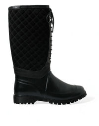 Dolce & Gabbana Black Chioggia Rubber Suede Rain Boots Men's Shoes