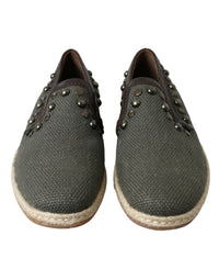 Dolce & Gabbana Gray Linen Leather Studded Loafers Men's Shoes