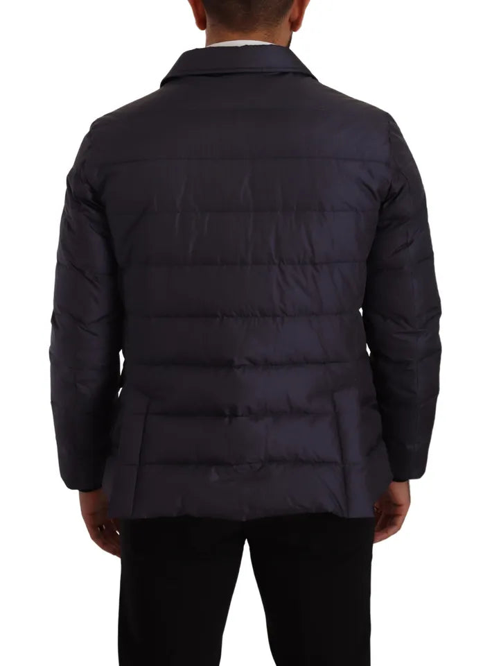 Dolce & Gabbana Blue Silk Goat Coat Blouson Winter Men's Jacket