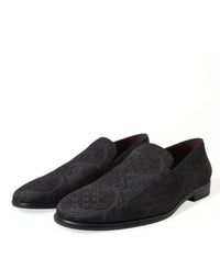 Dolce & Gabbana Black Brocade Men Slip On Loafer Dress Men's Shoes