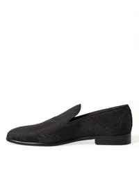 Dolce & Gabbana Black Brocade Men Slip On Loafer Dress Men's Shoes