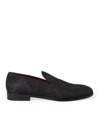 Dolce & Gabbana Black Brocade Men Slip On Loafer Dress Men's Shoes