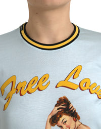 Dolce & Gabbana Light Blue Cotton Free Love Crew Neck Women's T-shirt