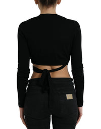 Dolce & Gabbana Black Wool V-neck Crossed Cardigan Women's Sweater