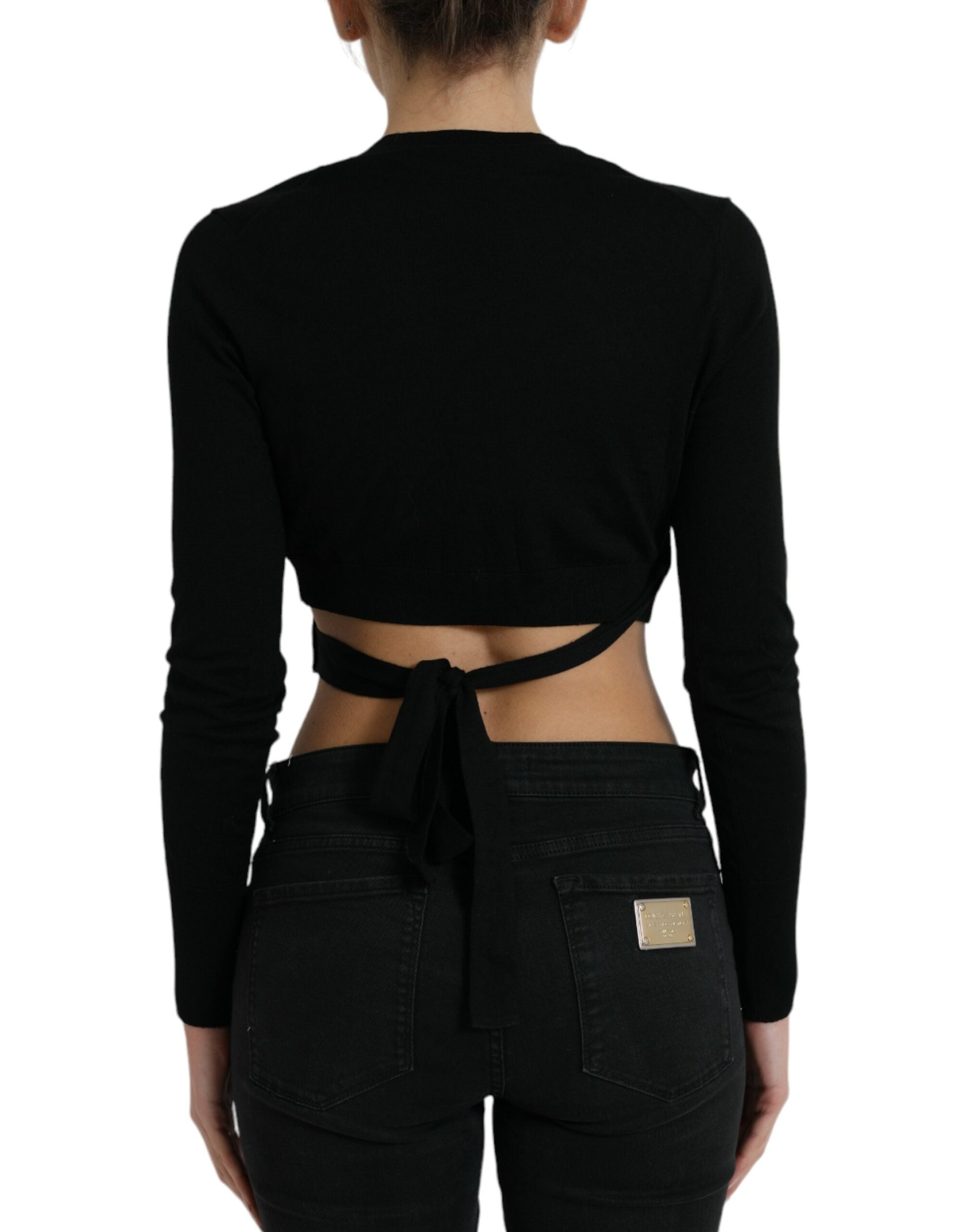 Dolce & Gabbana Black Wool V-neck Crossed Cardigan Women's Sweater