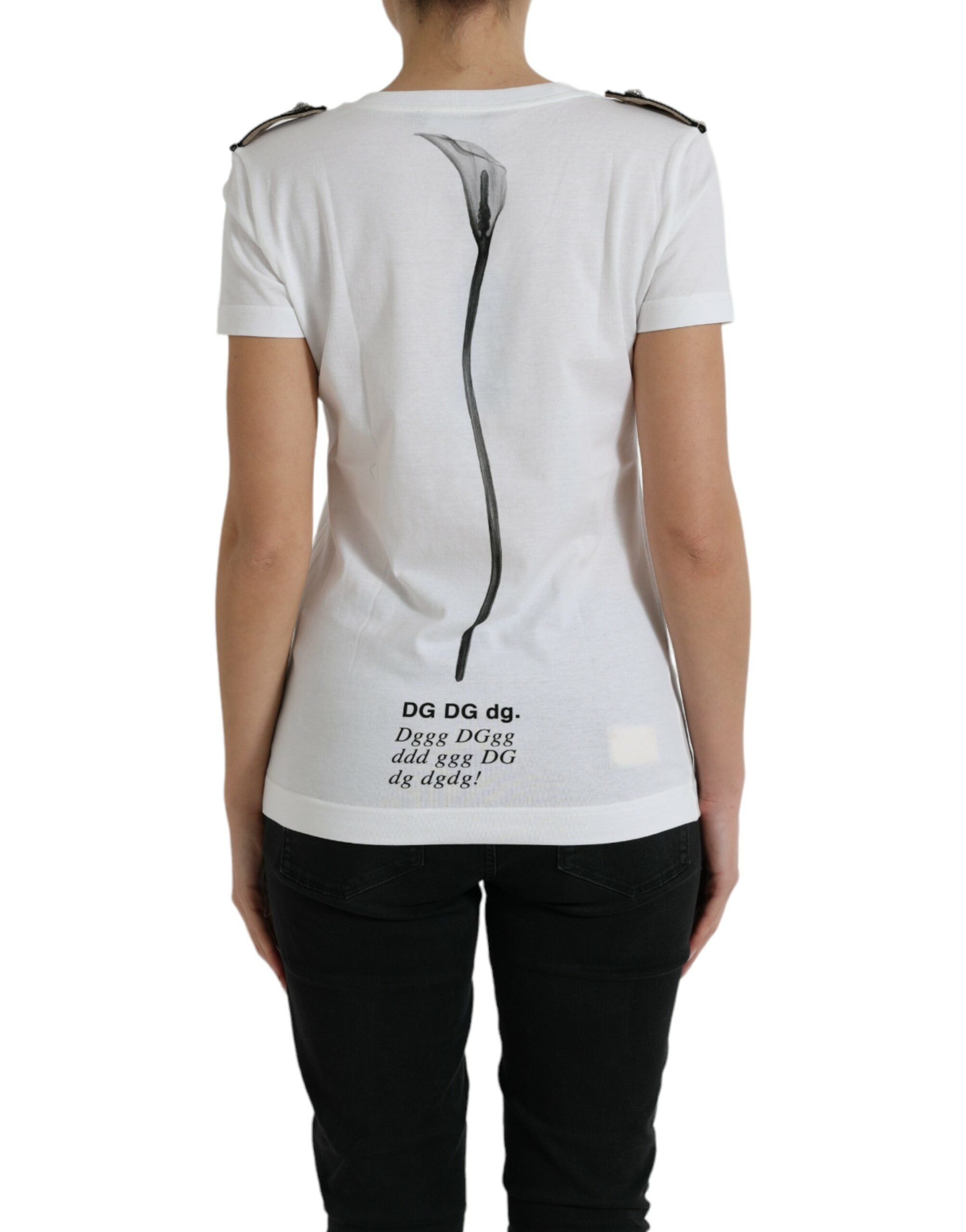 Dolce & Gabbana White Black Roses Crewneck Cotton Women's T-shirt